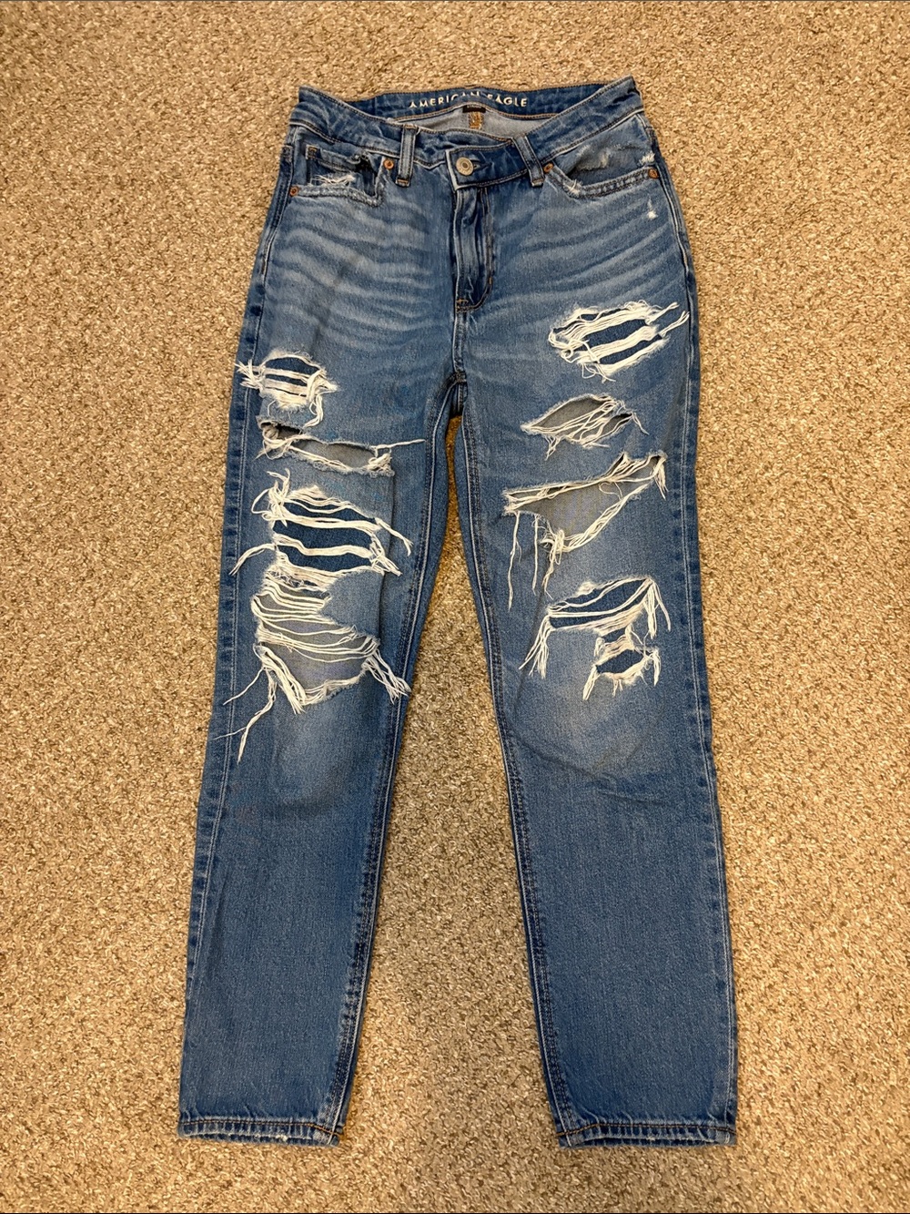 00S American Eagle Outfitters Boyfriend Ripped Jeans - Blue